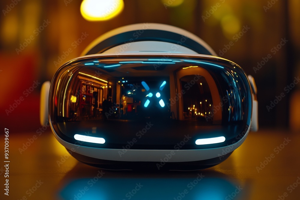 Poster high tech vr headset with reflective surfaces and advanced features symbolizing the cutting edge tec