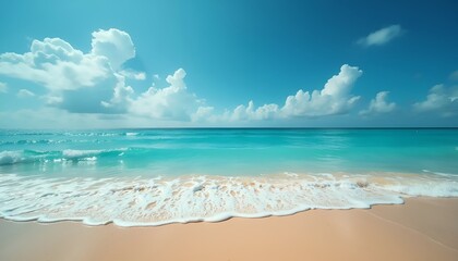 Serene Tropical Beach with Turquoise Waves and Clear Blue Sky