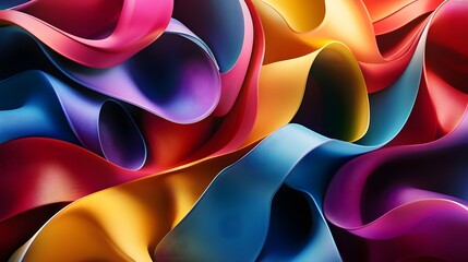 87. Dynamic, colorful ribbons flowing smoothly and forming an intricate 3D pattern