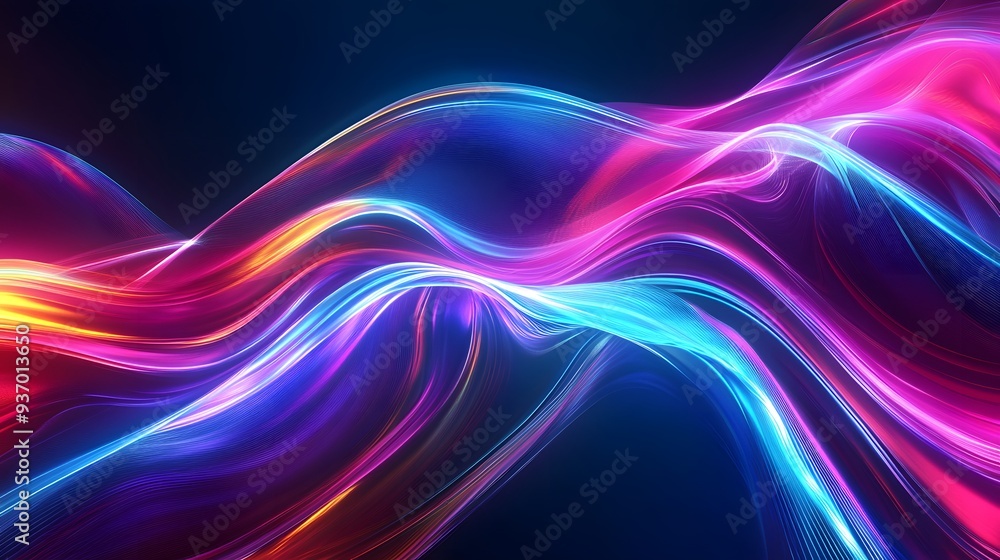 Poster 89. 3d abstract curves in neon colors forming a fluid, dynamic wave design