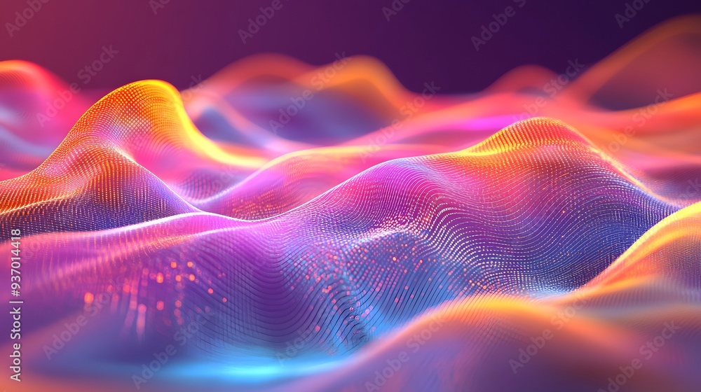 Poster 90. colorful, flowing waveforms creating a stunning visual effect in a clear 3d environment