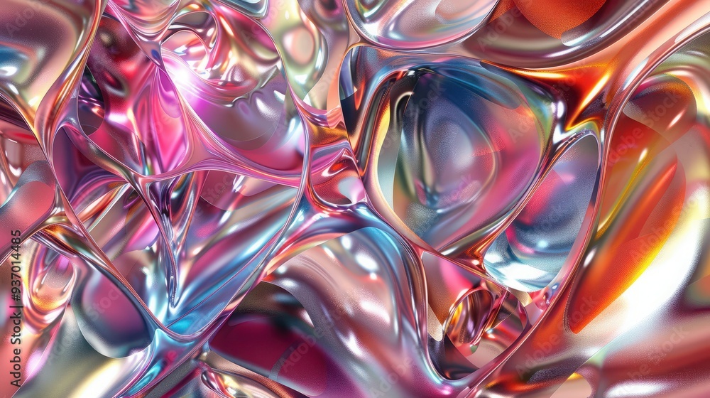 Poster shiny metallic textured wallpaper with vibrant multi colored abstract pattern