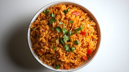 Bowl of Rice with Red Peppers and Cilantro.