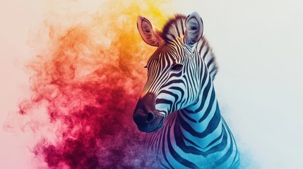 Vibrant Zebra Portrait with Colorful Smoke Background - Artistic Wildlife Photography