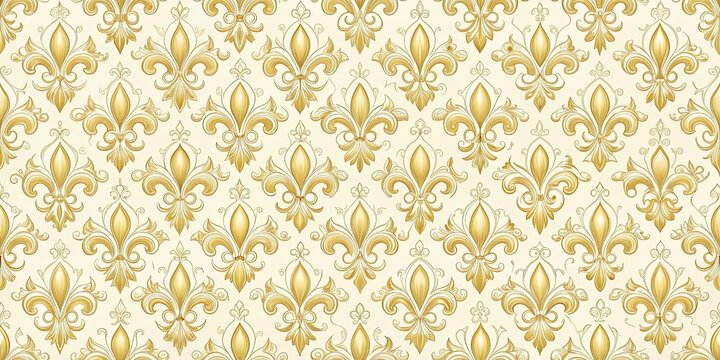 Ornate gold fleur de lis pattern on cream background seamless vintage decorative wallpaper floral pattern