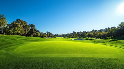 sprawling lawn under a bright blue sky, forming the expansive grounds of a large golf park