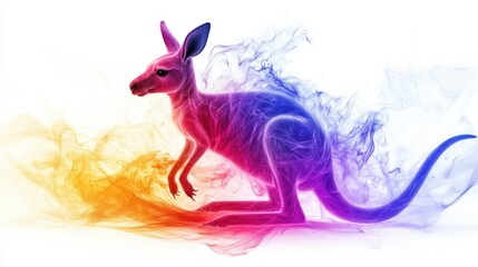 Obraz premium Vibrant Abstract Kangaroo in Colorful Smoke Art - Modern Digital Illustration of Australian Wildlife