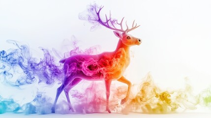 Obraz premium Vibrant Deer with Colorful Smoke Trails in Abstract Artistic Digital Illustration