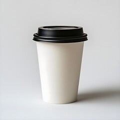 White Takeaway Coffee Cup With Black Lid.