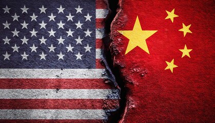 Fototapeta premium U.S. and China Flags Symbolizing Tensions