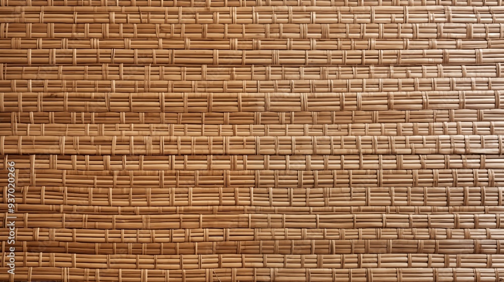 Poster a close-up view of a woven bamboo mat with a natural brown color. the intricate patterns showcase th