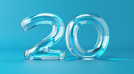 Glass number 20 from a gorgeous set of handwritten numbers set isolated on blue background