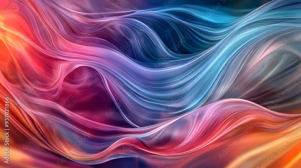Poster 81. dynamic wave patterns in vivid hues interacting in a clear, transparent space