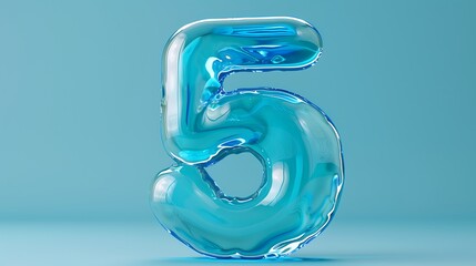 Glass number 5 from a gorgeous set of handwritten numbers set isolated on blue background