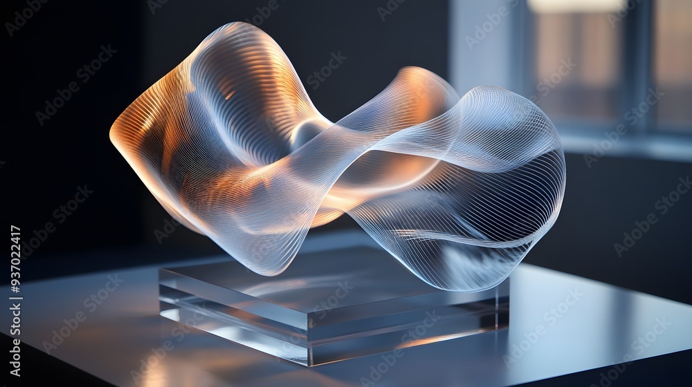 Poster 82. bright, flowing curves of light creating a mesmerizing 3d design on a clear surface
