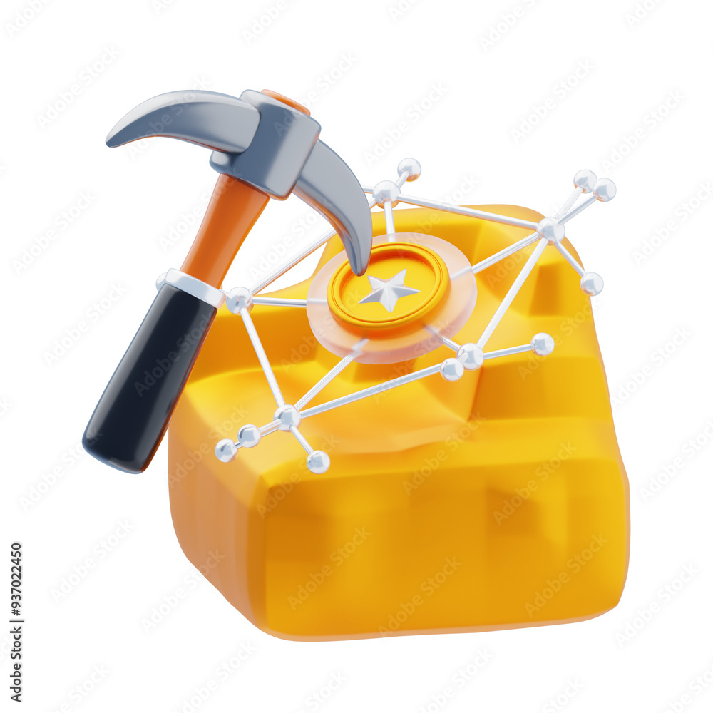 Poster 3d decentralized mining increases security. 3d icon