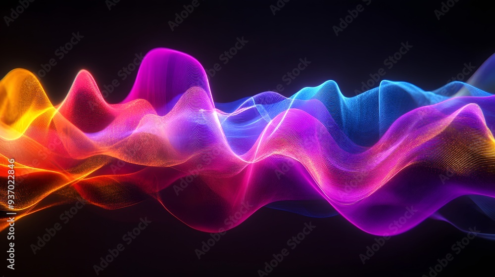 Poster 83. colorful, undulating waveforms forming a stunning visual effect in a transparent setting