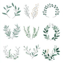 Fototapeta premium Botanical Elegance - Hand-Drawn Floral Logo Elements for Wedding Invitations and Cards