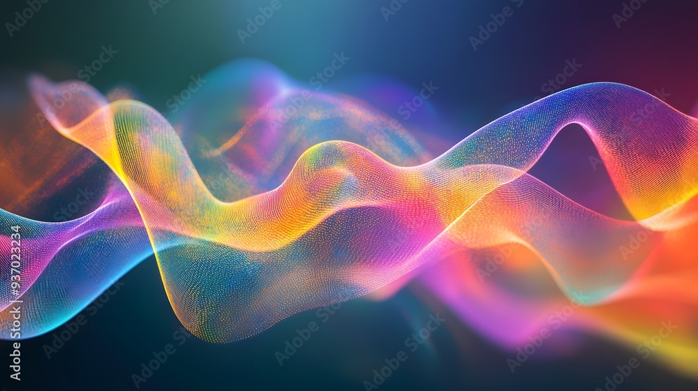 Poster 83. colorful, undulating waveforms forming a stunning visual effect in a transparent setting