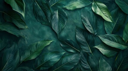 The leaves of Spathiphyllum cannifolium, abstract dark green surface, natural background, tropical leaves , ai