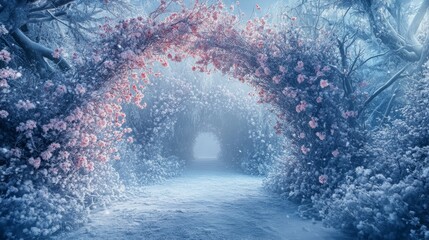 A magical garden arch of frozen cherry blossoms and mesmerizing frozen leaves