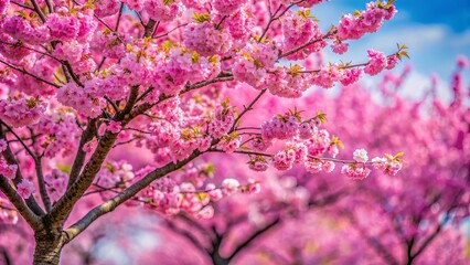 Obraz premium Vibrant pink sakura tree in full bloom, symbolizing the beauty and brevity of life