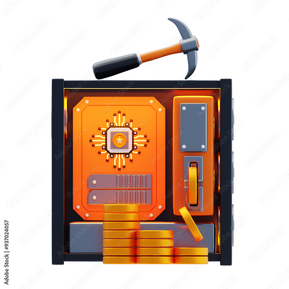 Poster 3d cpu mining leverages the power of the processor. 3d icon