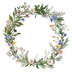 Naklejka premium Enchanting Botanical Wreath and Floral Frame for Rustic Wedding Invitations - Elegant Wildflower Save the Date Card with Calligraphic Touch | Vector Illustration