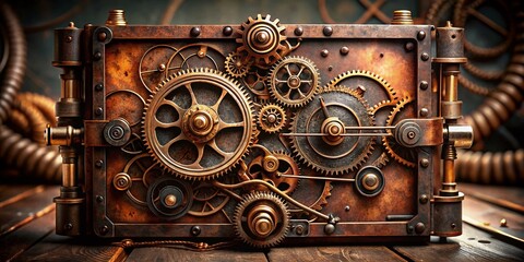 steampunk vintage distressed leather bound copper wire retro-futuristic ancient machinery clockwork gears