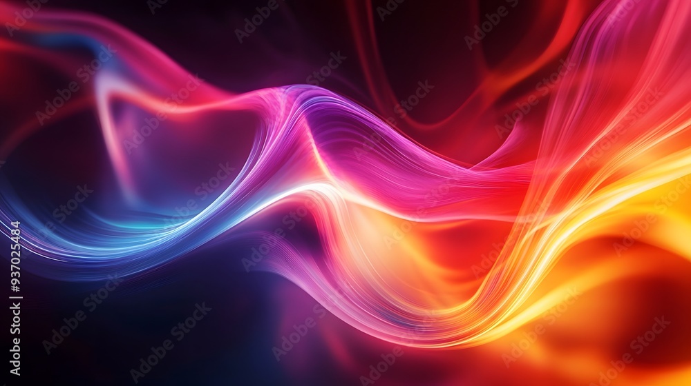 Poster 67. bright, abstract curves of light in a spectrum of colors forming a dynamic 3d effect