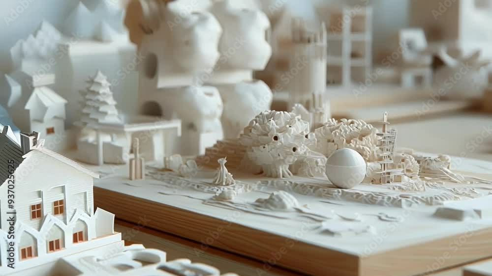 Poster architectural scale model on display in an architect studio showcasing innovative 3d printing techno