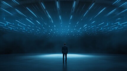 Businessman Standing in a Futuristic Digital World