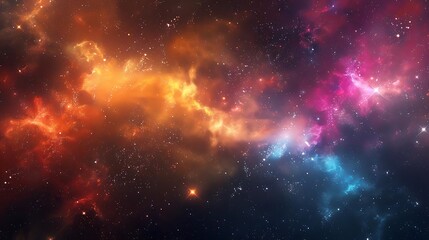 A vibrant cosmic scene showcasing colorful nebulae and stars in deep space.