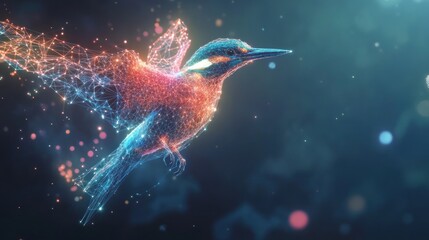 Digital Artwork of a Kingfisher in Flight
