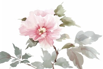 Obraz premium A delicate pink flower with soft petals and gentle leaves, creating a serene and calming aesthetic for any artistic project.