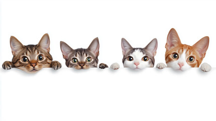 Cats and dogs peeking over white web banner.