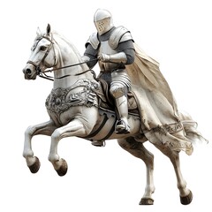 Gallant White Knight on Armored Warhorse Ready for Battle