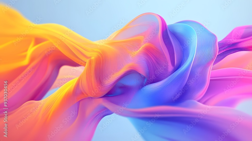Poster 62. brightly colored curves creating a fluid, undulating effect against a clear background