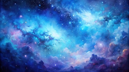 Abstract acrylic painting of a cosmic night sky in blues and purples