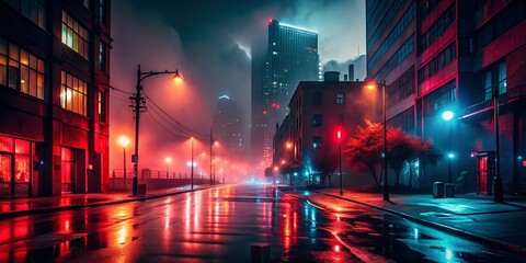 Obraz premium urban red nightscape dark misty moody cinematic composition