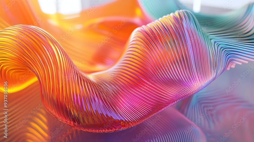 Poster 65. 3D colorful curves creating a mesmerizing, undulating design on a clear surface