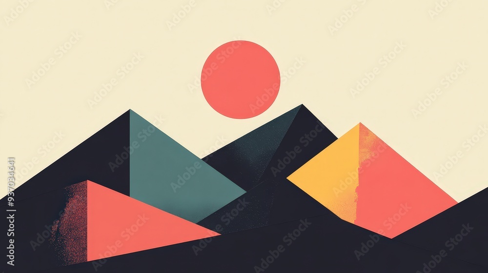 Poster geometric harmony in abstract minimalism | clean illustration of simple shapes and minimal color use