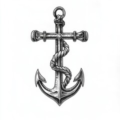 A detailed illustration of a traditional anchor with rope.