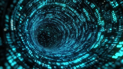 Abstract Blue Digital Tunnel with Binary Code Background.