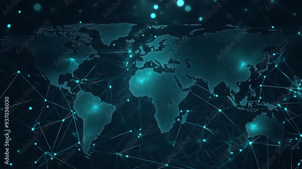 Poster global network connections with a blue world map