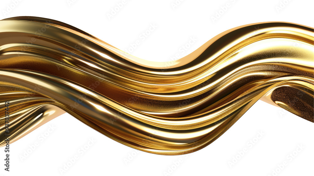 Wall mural A smooth, flowing gold ribbon-like design with a shiny, reflective surface.