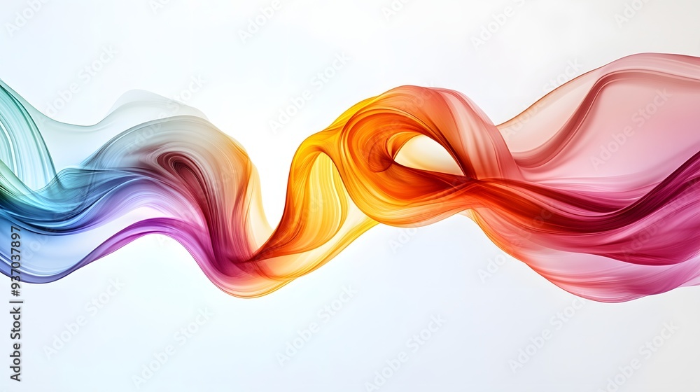 Poster 56. colorful, translucent waveforms intertwining and flowing in a clear space