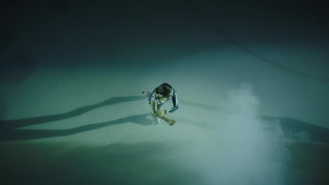 Top view of a figure skater practicing