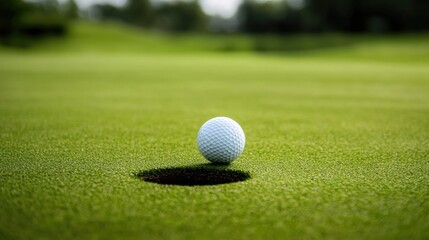 A golf ball rolling towards the hole on a perfectly manicured green, symbolizing skill and accuracy