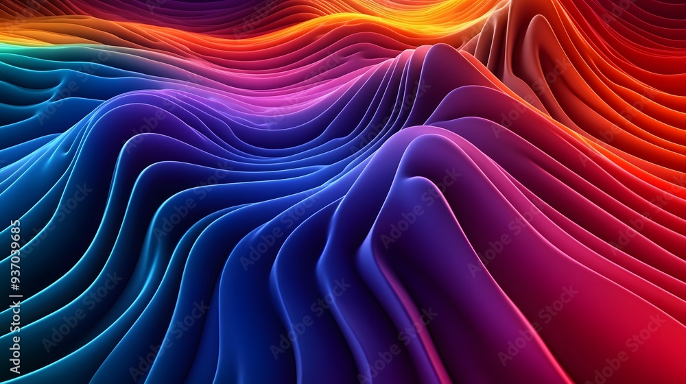 Poster 58. vibrant, swirling waveforms in a spectrum of colors creating a fluid 3d effect
